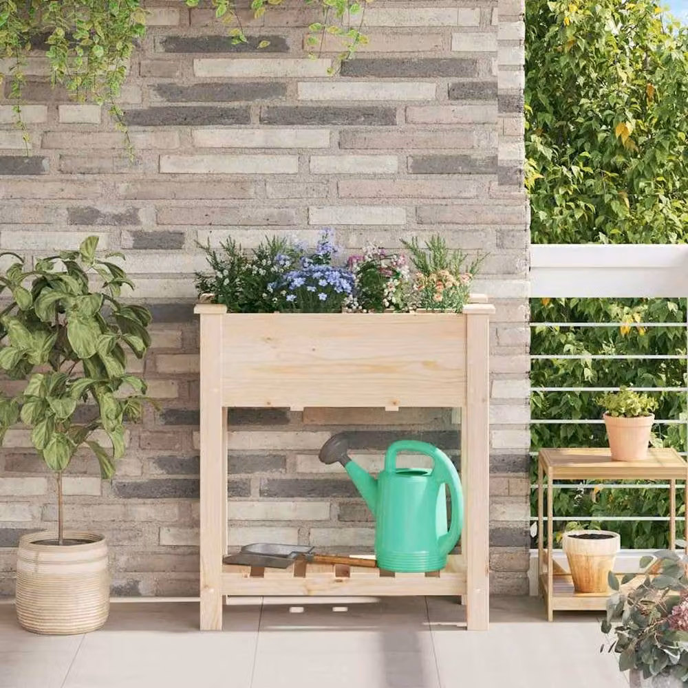 Berkfield Home Durable Garden Planter with Grids in Beige Solid Wood, W/D/H: 71 x 37 x 76.5 cm – 2