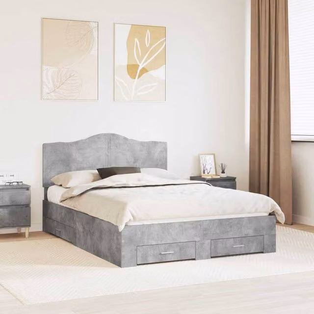 Berkfield Home Modern Bed Frame in Grey Engineered Wood, W/D/H: 140 x 190 x 32 cm