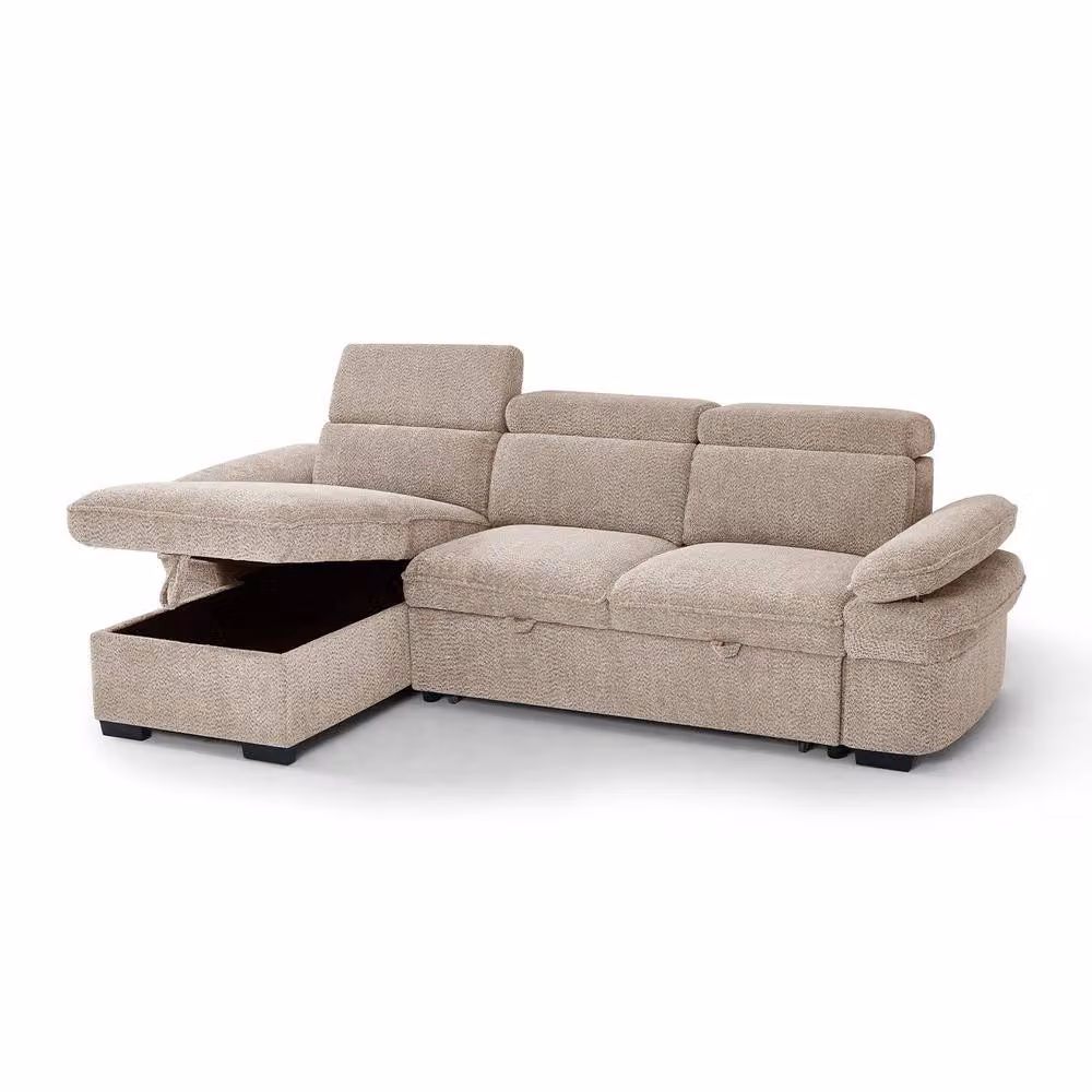 Furnishings For Less UK Blake Reversible 4 Seater Fabric Corner Sofa Bed in Beige, W/D/H: 262 x 166 x 84 cm – 2