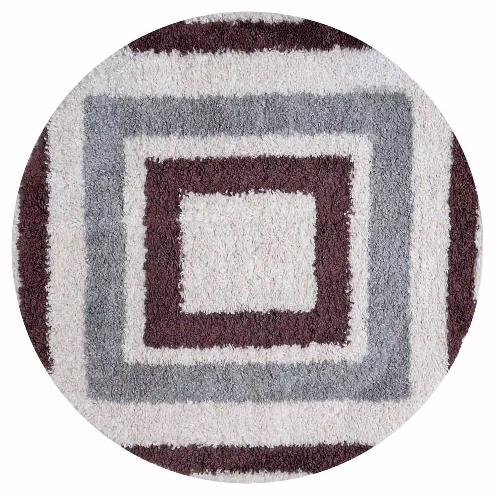 THE RUGS Moodi Border Design Shaggy Soft High Pile Round Living Room Rug in Purple, Diameter: 120 cm – 6