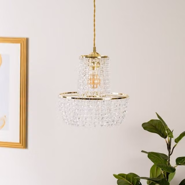 ValueLights Tegan Jewel Droplet Ceiling Pendant Light Shade and LED Bulb in Gold/Brass