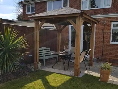 Dunster House Leviathan Heavy Duty Wooden Gazebo in Brown with Black Bitumen Shingles, W/D/H: 283 x 233 x 232 cm – 4