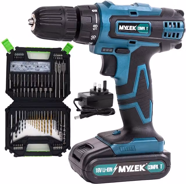 MYLEK Cordless VCB Drill in Green with 128 Piece Accessory Kit