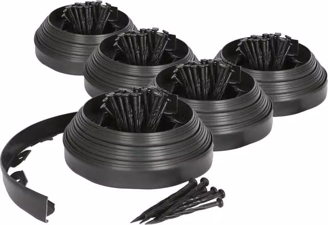 Harbour Housewares 50m Flexible Plastic Lawn Edging Path Grass Border with Plastic Pegs in Black