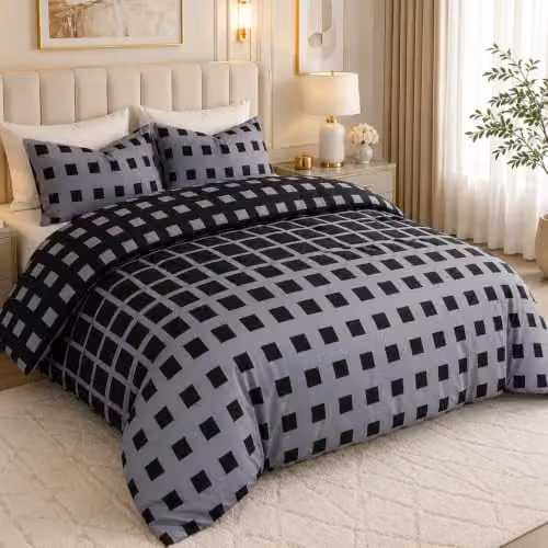 Grace Super King Hypoallergenic Microfibre Duvet Cover Set in Black with Matching Pillowcases