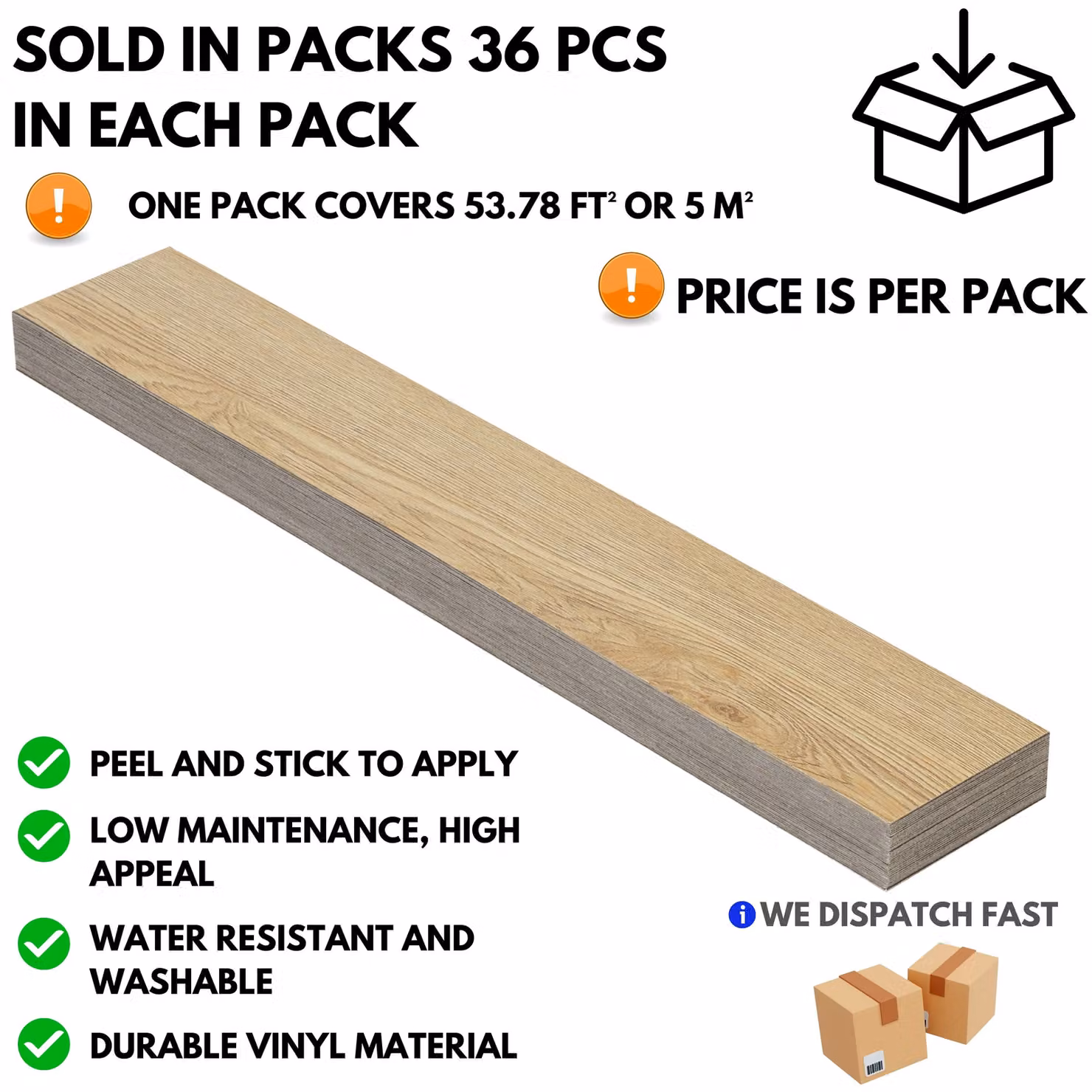 Novecrafto Self Adhesive Peel and Stick Vinyl Floor Planks, Beige Wood Look, Pack of 36, W: 91.4 cm, H: 15.2 cm – 2