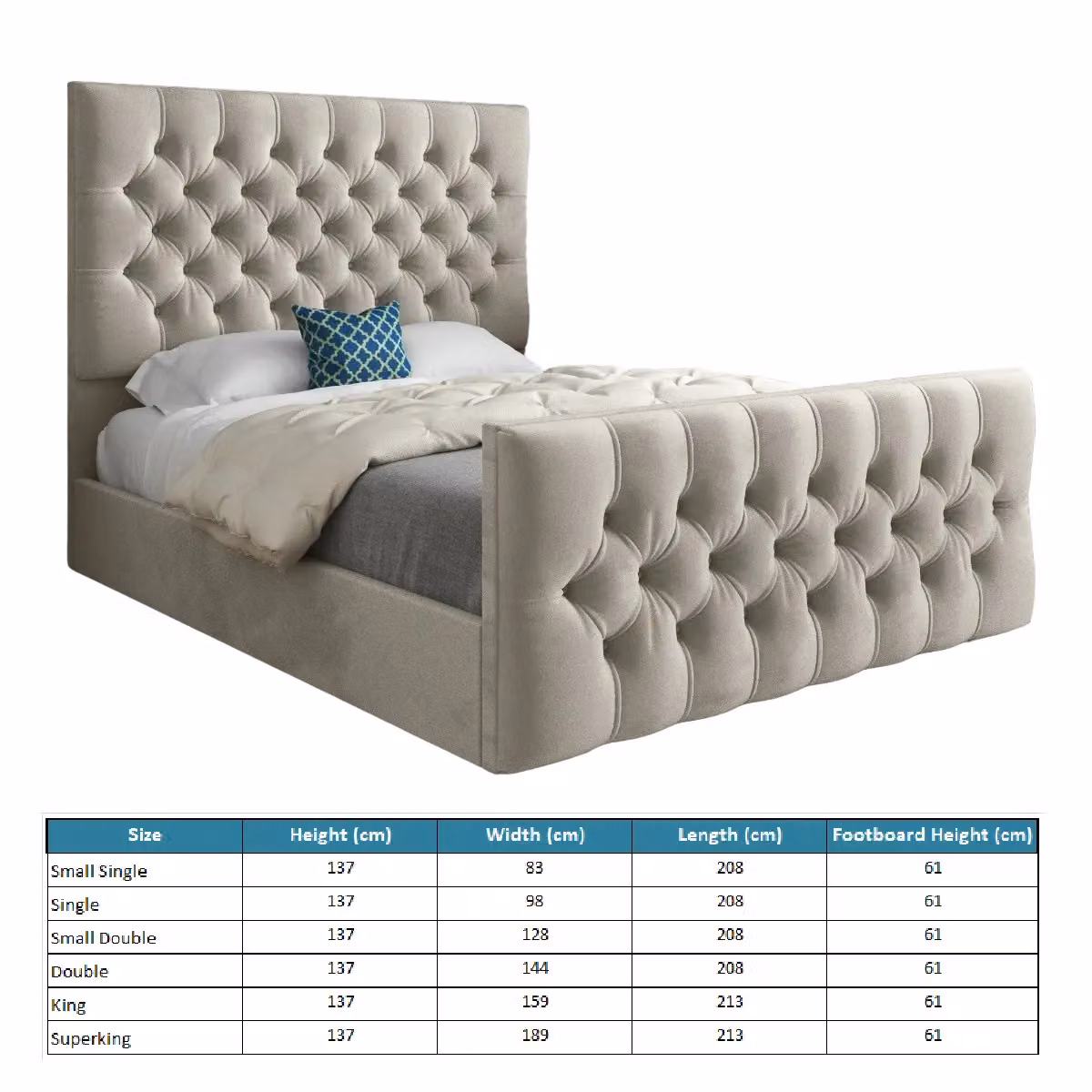 Casani Novara Upholstered Velvet Bed Frame in Beige, W/D/H: 200 x 137 x 189 cm – 4