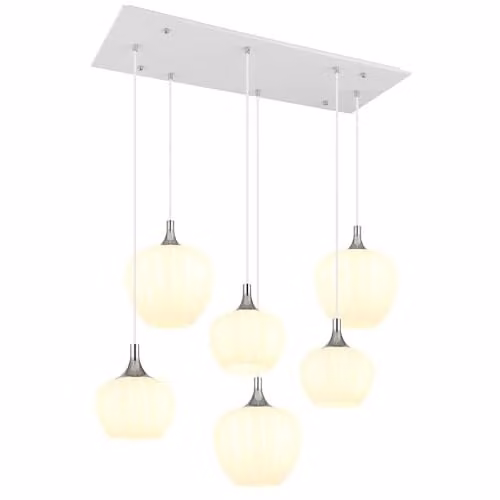 Globo Lighting Modern Rectangular Pendant Lamp in White and Chrome with Opal Glass Shades, 6x E27 Sockets, H x W x D: 120 x 86 x 42 cm