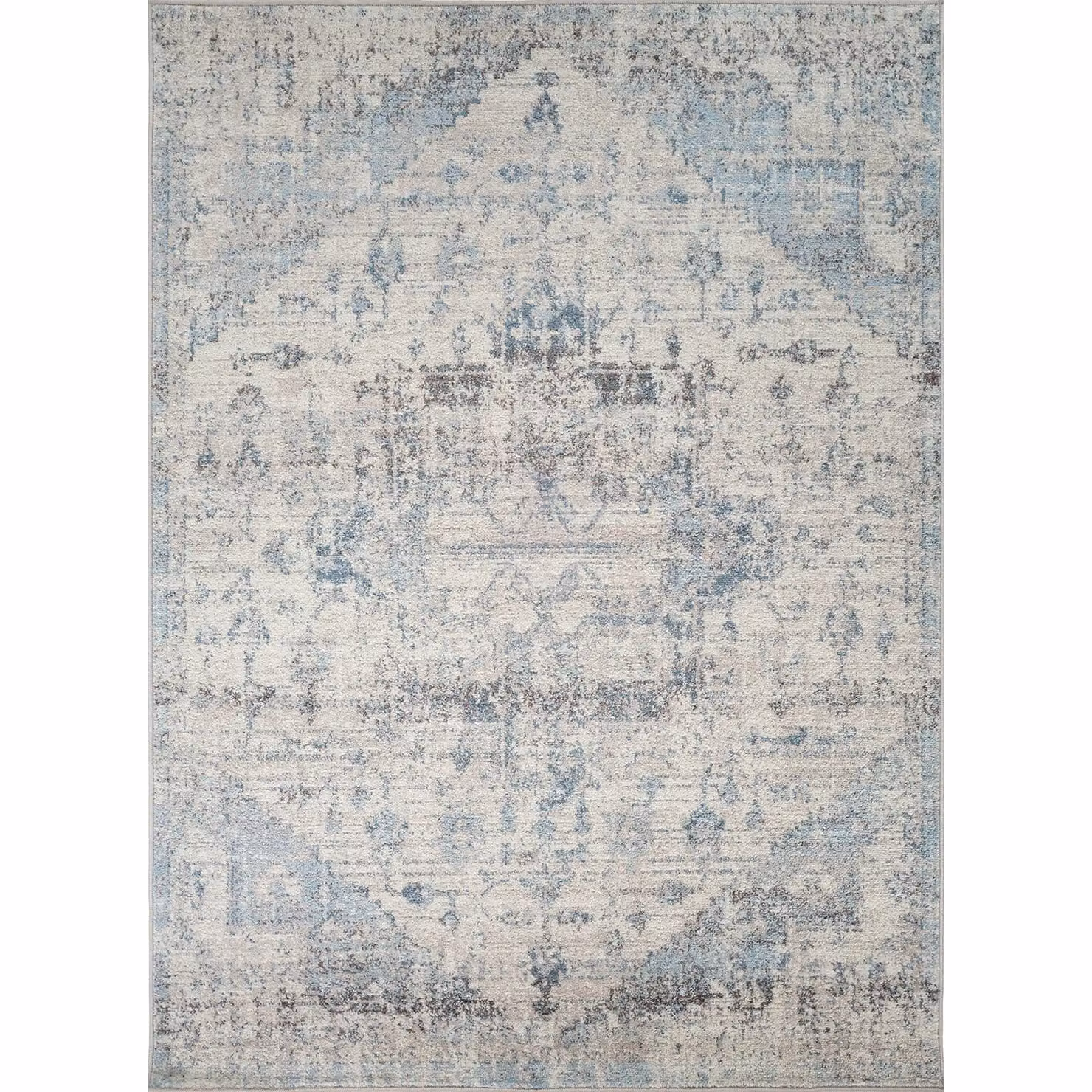 Livabliss Ankara Round Vintage Boho Rug in Grey, Blue and Ivory, Diameter: 160 cm – 2