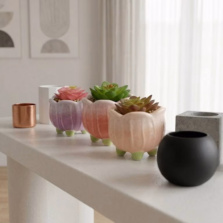 Garden Greatness Trio Multicolour Artificial Tulip Potted Plant Decor in Ceramic Round Pot