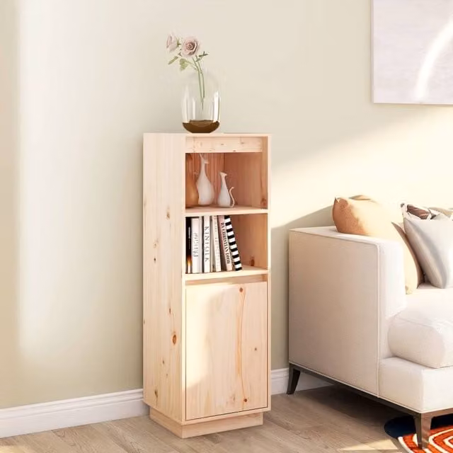 Berkfield Home Solid Wood Pine Highboard in Brown, W/D/H: 37 x 34 x 110 cm