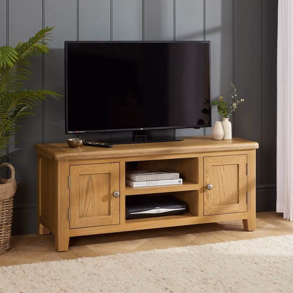 FORGEVIO Cotswold Rustic TV Unit Stand in Brown and Beige with Wood and Metal Finish – 4