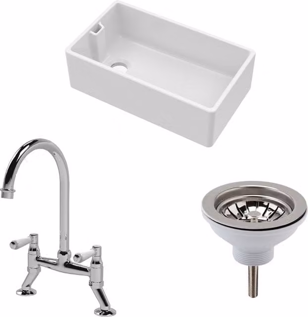 Balterley White 1 Bowl Belfast Sink Strainer Waste Tap Chrome