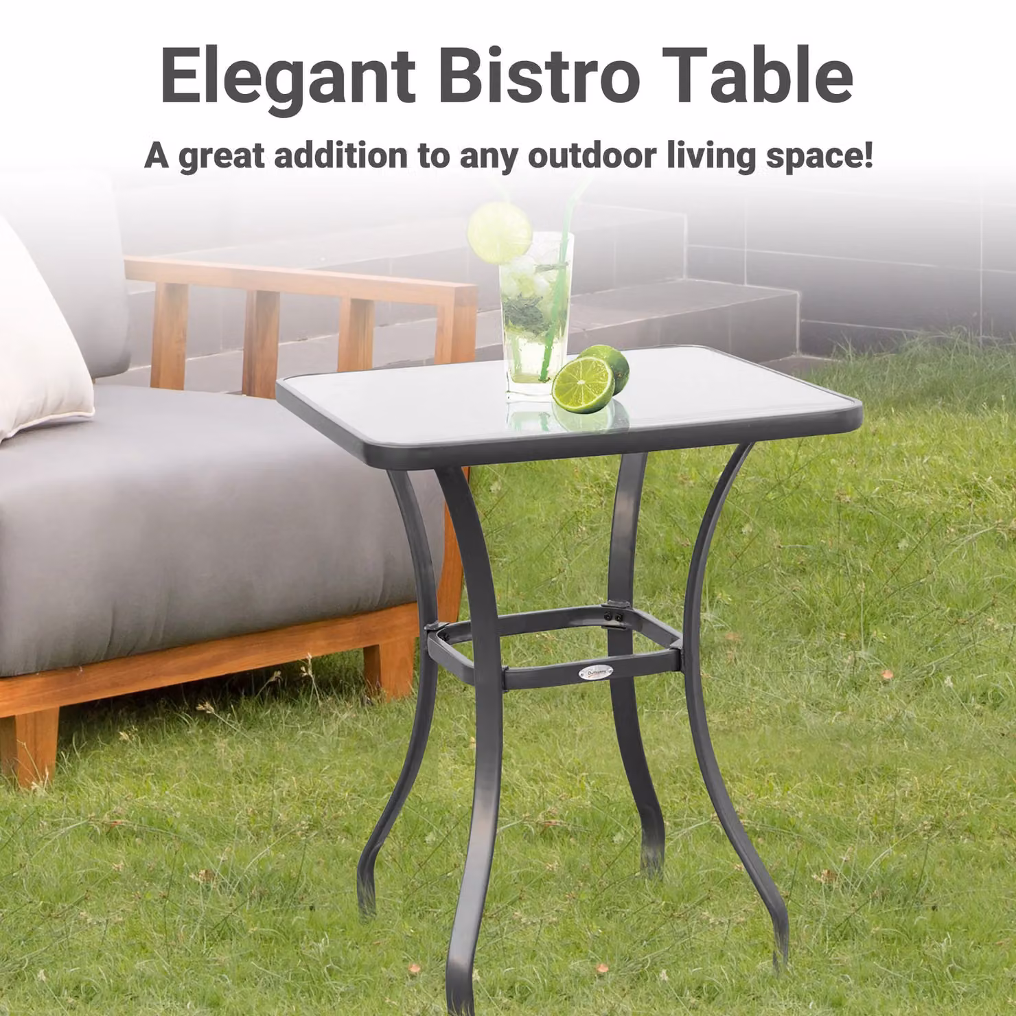 OUTSUNNY Modern Square Glass Garden Bar Table in Black – 3