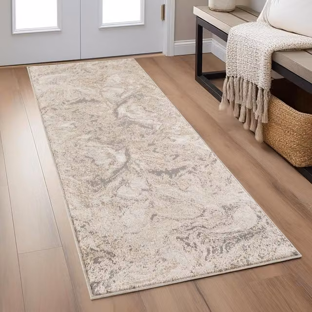 Desire Rugs Elysium Modern Abstract Action Living Room Area Rug in Astral Gold, Grey and Beige, W: 220 cm x D: 60 cm