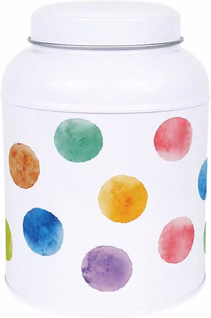 Purely Home Polka Dot Decaf Coffee Canister with Dome Lid, Multicoloured Metal Kitchen Storage Tin