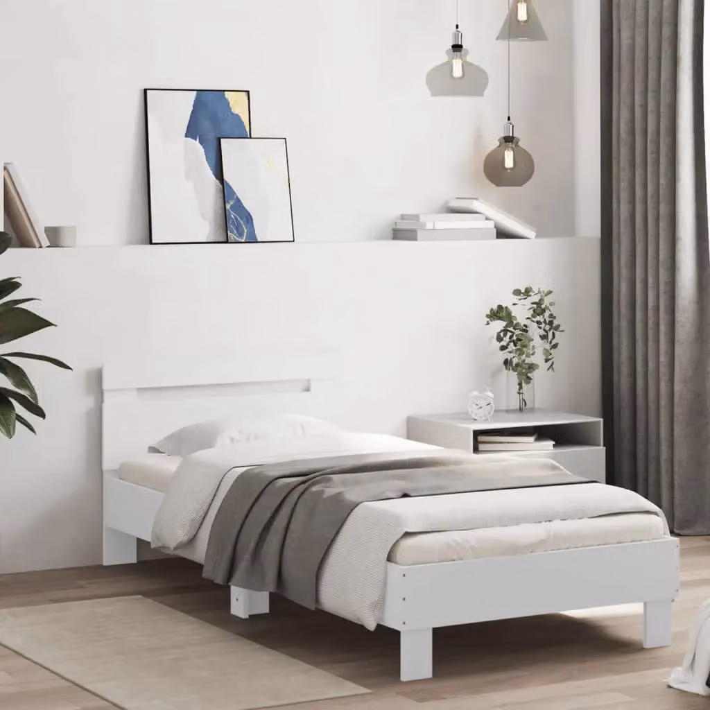 Berkfield Home Small Single Bed Frame in White with LED Under-Bed Lighting and USB Charging Port, W/D/H: 75 x 190 cm – 2