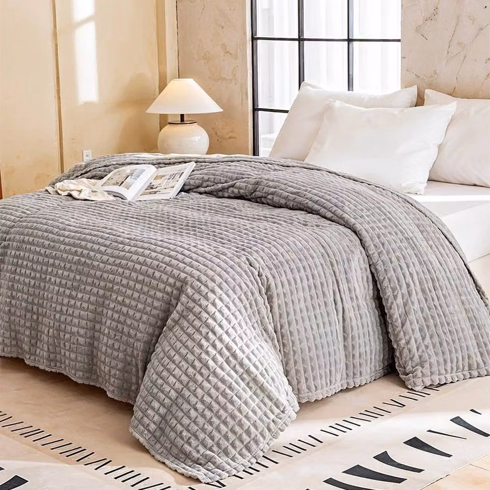 Pawnora Grey Striped Fleece Soft Sofa Bed Blanket, W: 150 cm, L: 200 cm – 3