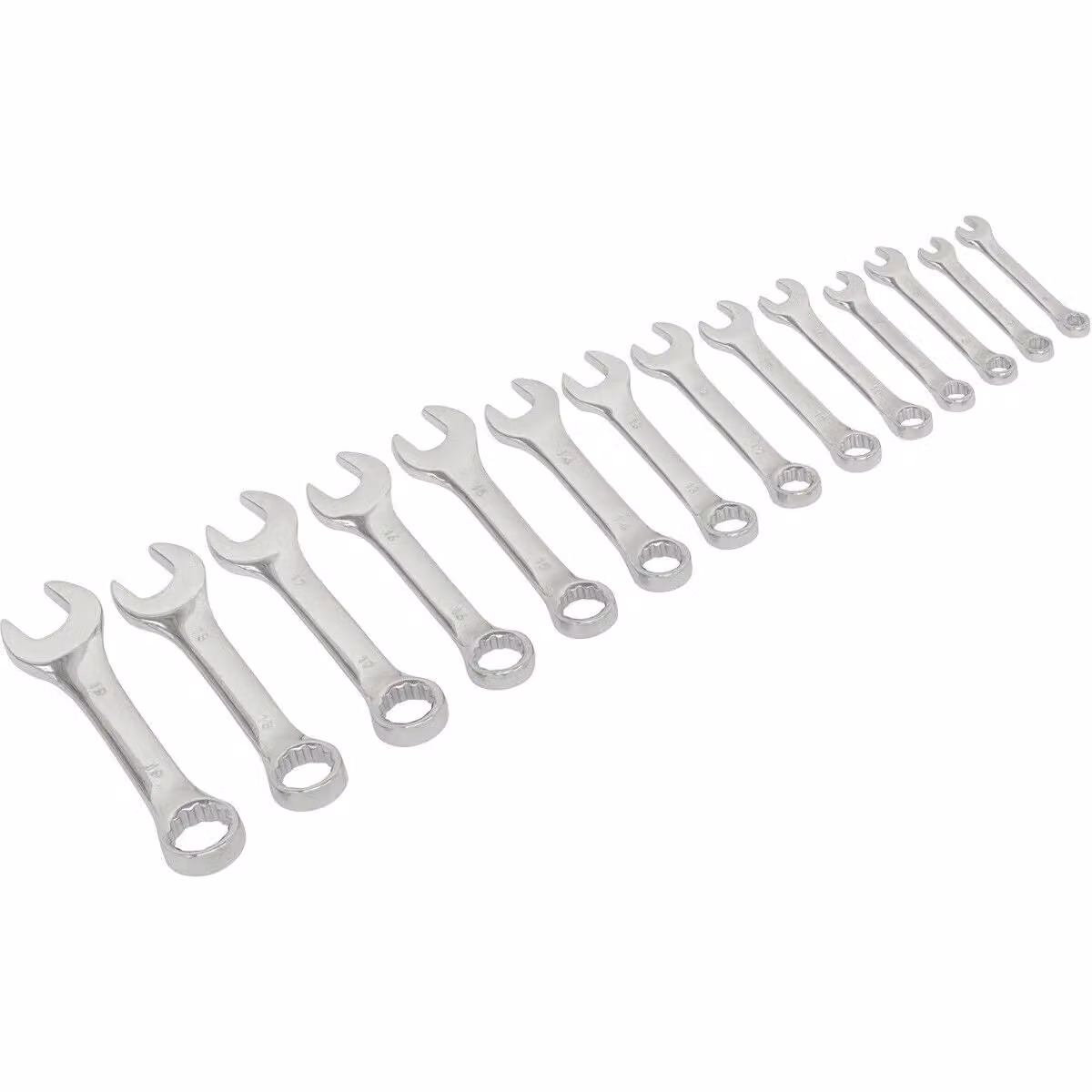Loops 14pc Stubby Short Handled 12 Point Metric Combination Spanner Set in Silver Chrome Vanadium and Stainless Steel – 3