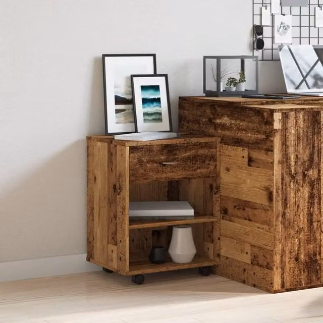 Berkfield Home Rolling Cabinet in Old Wood Brown, W/D/H: 46 x 36 x 59 cm