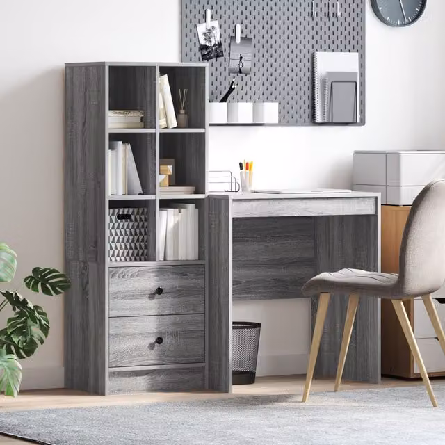 Berkfield Modern Writing Desk with Storage in Grey Matt MDF – 1