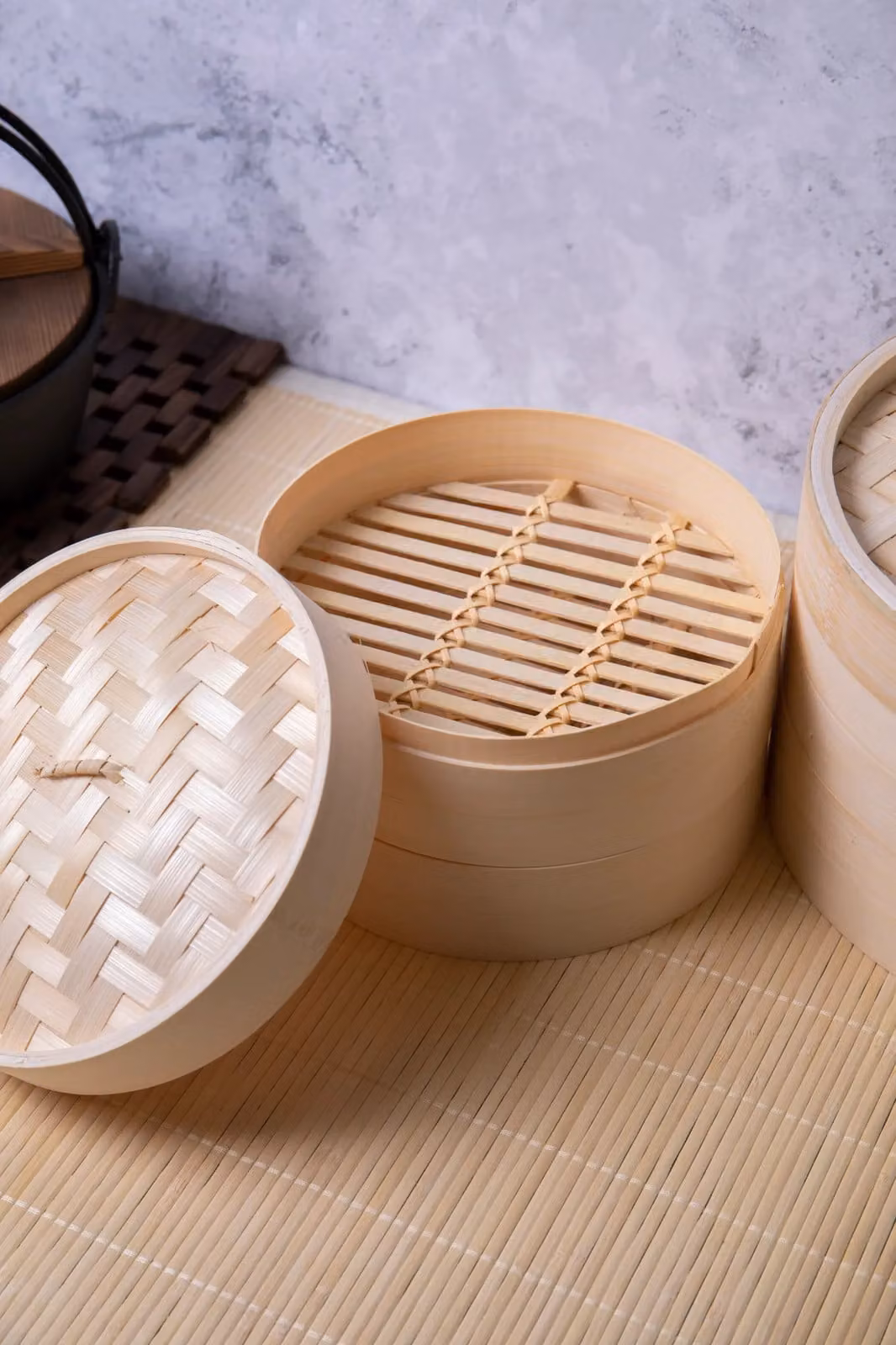KitchenCraft World of Flavours Oriental Large Two Tier Bamboo Steamer in Brown, Yellow and Beige – 3