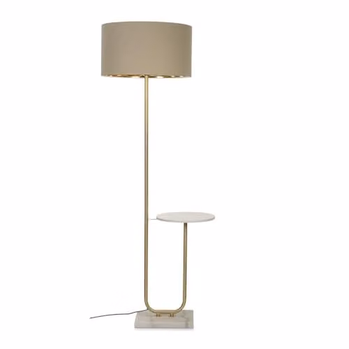 ValueLights Modern Floor Lamp with Gold Marble Base and Beige Fabric Cylinder Shade – 1