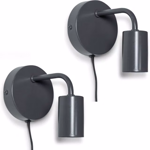 ValueLights Jordy Colour Pop Plug In Wall Light Set of 2 - Grey