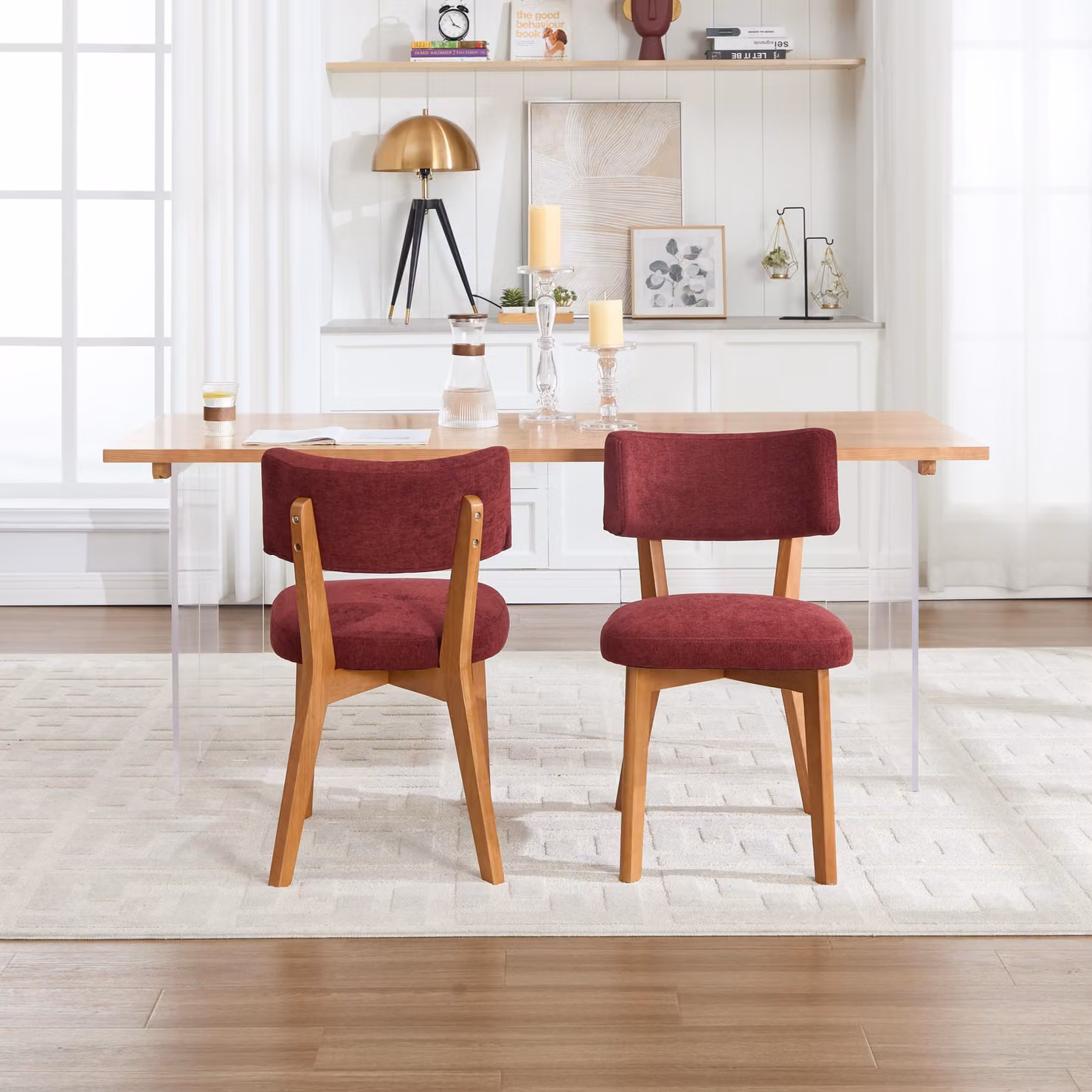 Aosom UK Mid-Century Upholstered Dining Chairs with Ergonomic Backrest, Wine Red, W/D/H: 54.5 x 47 x 77 cm – 6