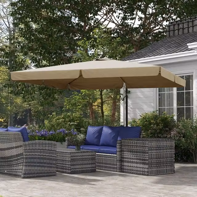 Outsunny 3m Cantilever Parasol with Crank Handle Tilt and Cross Base in Khaki