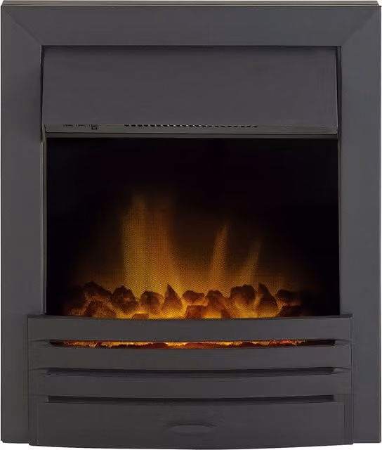 Adam Fires & Fireplaces Eclipse Electric Fire in Black with Remote Control and Stainless Steel and Glass Details