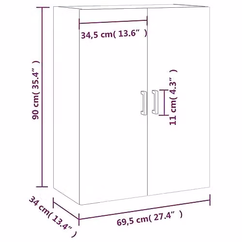 vidaXL Wall Mounted Cabinet in Concrete Grey, W: 69.5 cm, D: 34 cm, H: 90 cm – 2