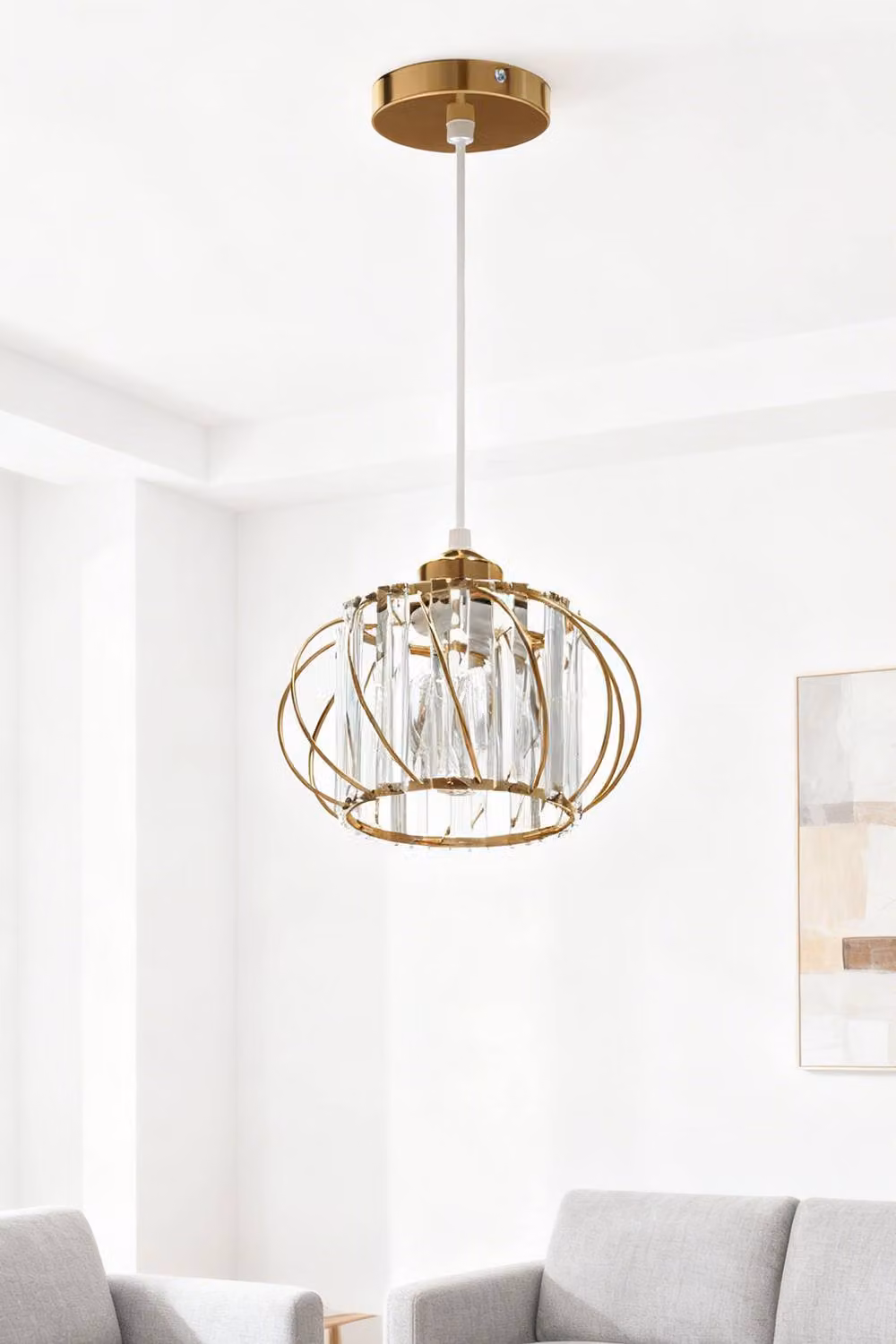 Living and Home Modern Gold and Transparent Metal and Glass E27 Pendant Light – 2