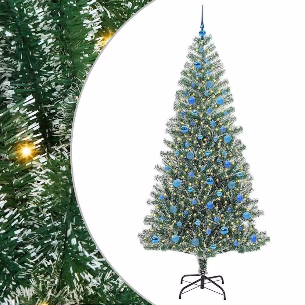 Berkfield Home Snow Flocked Artificial Christmas Tree with LED Lights, Green, Height: 240 cm – 2