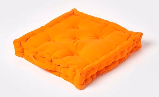 Homescapes Luxury Cotton Floor Cushion in Orange, W/D/H: 50 x 50 x 10 cm