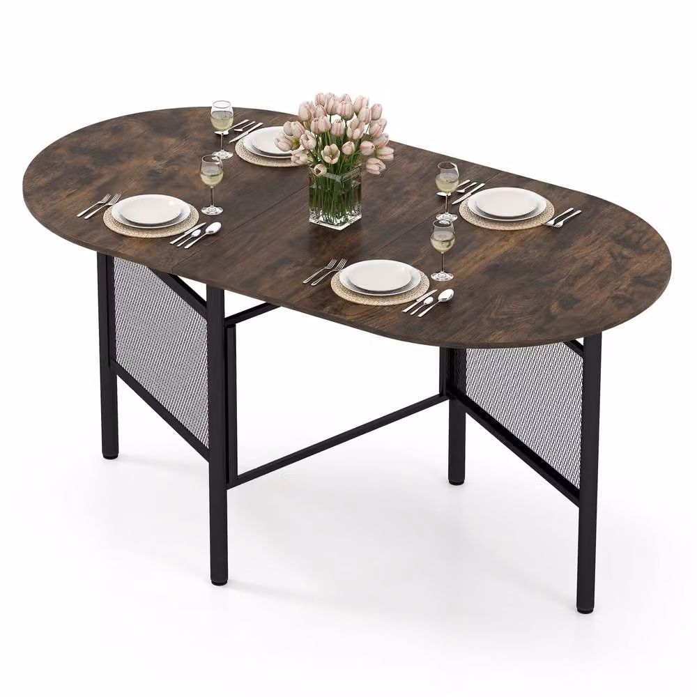 Costway Industrial Folding Dining Table and Console Table in Brown and Black, W: 150 cm, D: 60 cm, H: 76 cm – 3