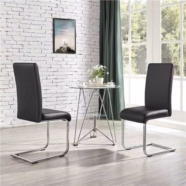 EONLION Set of 2 Black PU Leather Modern Dining Chairs with Cantilever Base