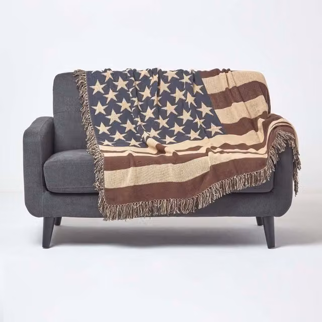 Homescapes Classic Cotton Jacquard Throw in Red, White and Blue