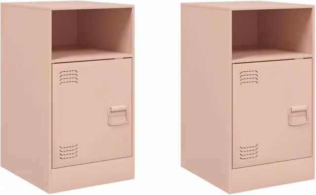 Berkfield Home Set of 2 Pink Metal Bedside Cabinets, W/D/H: 34.5 x 39 x 62 cm