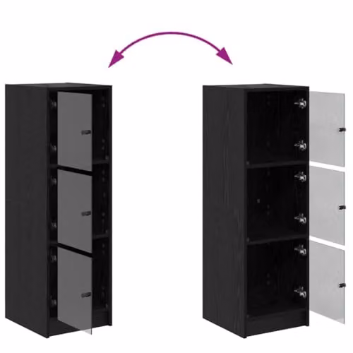 vidaXL Rustic Black Highboard with Glass Doors and Internal Shelves, W/D/H: 35 x 37 x 109 cm – 3