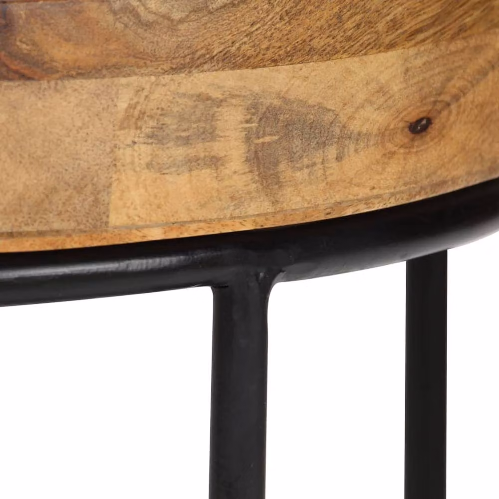 Berkfield Home Beautiful Round Mango Wood and Steel Coffee Table in Brown and Black, W/D: 50 x 40 cm – 3