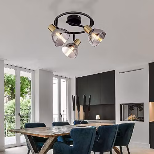 Globo Lighting E-Shape Spotlight in Black and Brass with Smoke Grey Glass – 2