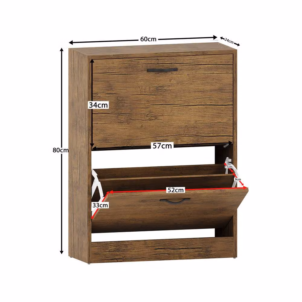 HD Designs Vida Designs Brown 2 Drawer Shoe Cabinet with Internal Shelves and Hinged Doors – 3