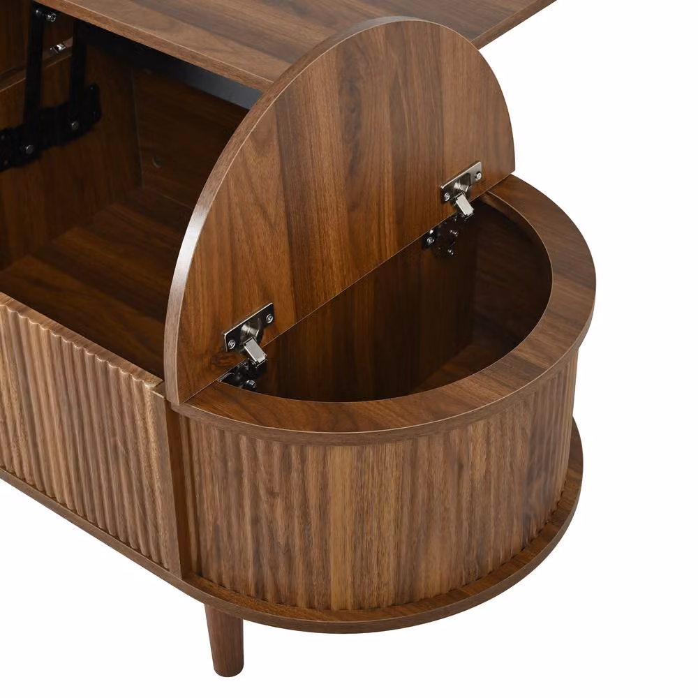 Merax Oval Lift-Top Fluted Coffee Table with Storage in Walnut Brown, W/D/H: 100 x 60 x 48 cm – 4