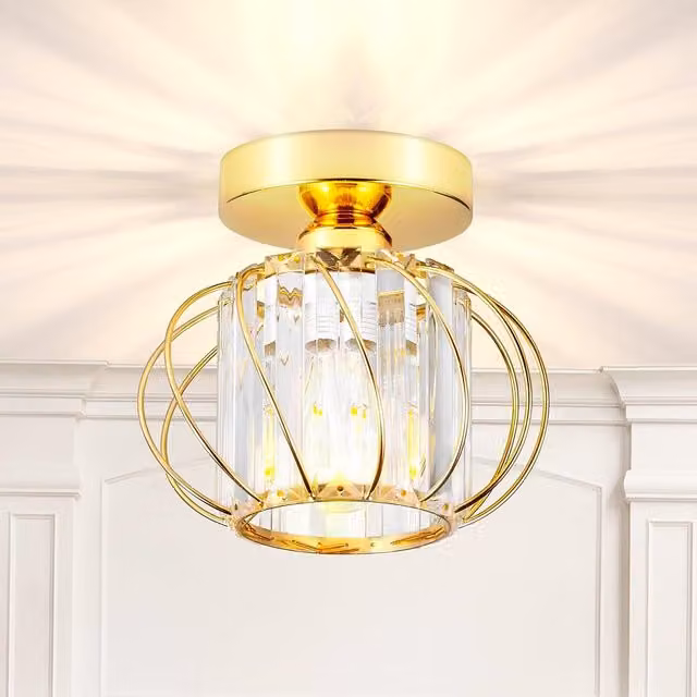Giggi K9 Crystal Semi Flush Ceiling Light in Gold/Brass
