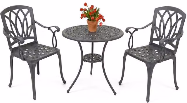 Centurion Supports Positano Grey Cast Aluminium Bistro Set with Round Table and 2 Chairs – 1