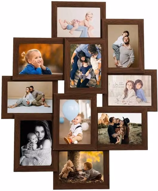 Berkfield Home Modern Rectangular Collage Photo Frame for 10 Pictures, Dark Brown – 1