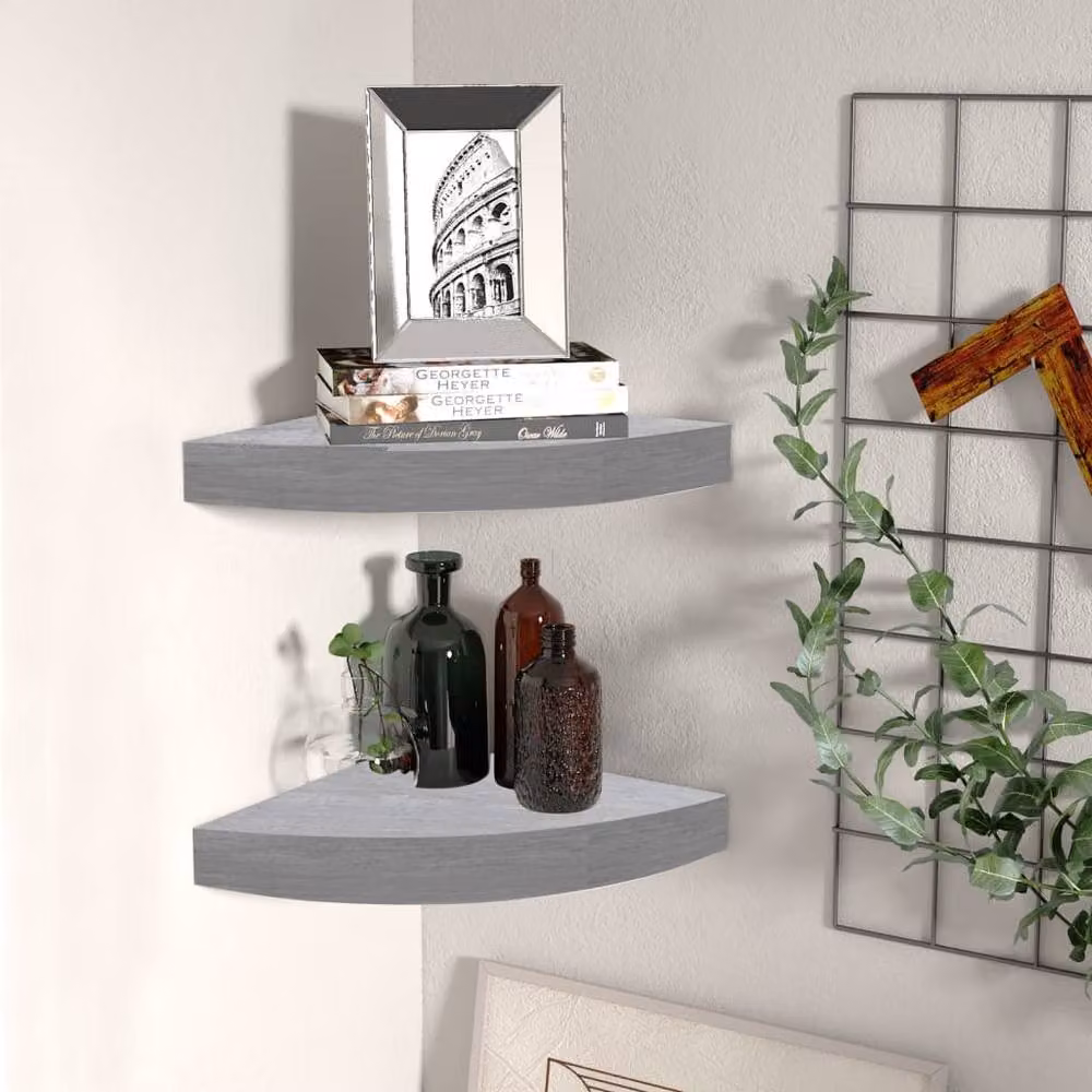Berkfield Home Wall Mounted Corner Shelves, 2 Pack, Concrete Grey MDF, W/D/H: 35 x 35 x 3.8 cm – 2