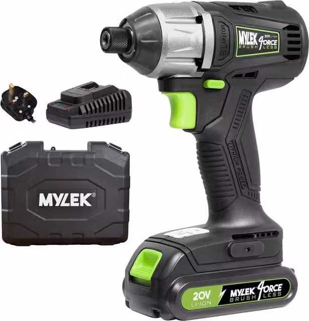 Mylek 20V Cordless Brushless Hammer Action Impact Drill Driver with Rechargeable Battery, Black