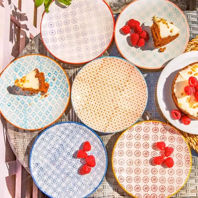 Nicola Spring Floral Porcelain Side Plates, Pack of 6, Multicolour, Diameter: 18 cm